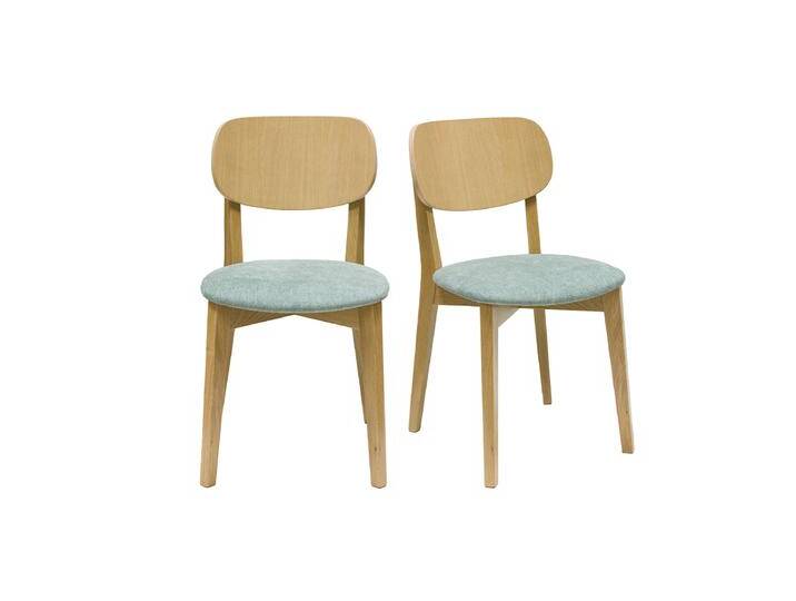 Vintage-Stühle aus hellem Holz mit Eichenfurnier und Stoff mit strukturiertem Samteffekt in Seladongrün (2er-Set) LUCIA von Miliboo