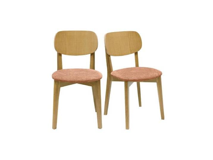 Vintage-Stühle aus hellem Holz mit Eichenfurnier und Stoff mit strukturiertem Samteffekt in Terracotta (2er-Set) LUCIA von Miliboo
