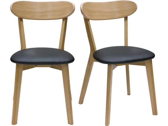 Vintage-Stühle aus hellem Holz mit Eichenfurnier und schwarzem Stoff (2er-Set) DOVE von Miliboo