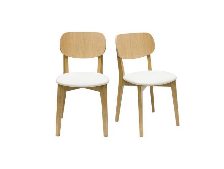 Vintage-Stühle aus hellem Holz mit Eichenfurnier und weißem Stoff mit strukturiertem Samteffekt (2er-Set) LUCIA von Miliboo