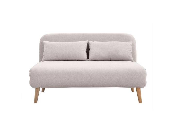 Zweisitzer-Schlafsofa aus beigem Textur-Veloursstoff und hellem Holz AMIKO Zweisitzer-Schlafsofa aus beigem Textur-Veloursstoff und hellem Holz AMIKO von Miliboo
