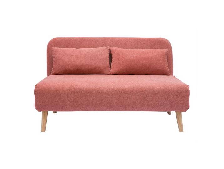 Zweisitzer-Schlafsofa aus terrakotta-farbenem samtigem Strukturstoff und hellem Holz AMIKO Zweisitzer-Schlafsofa aus terrakotta-farbenem samtigem Strukturstoff und hellem Holz AMIKO von Miliboo