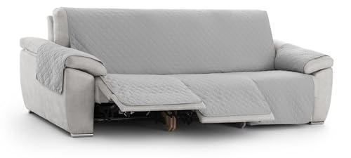 Milica Reversible Gepolsterte Husse für Relaxsofa 3-Sitzer mit 3 Öffnungen | Waschbarer Sofaschoner aus glattem Polyester | Praktischer Schutz für Familien mit Kindern oder Haustieren | Farbe Grau von Milica