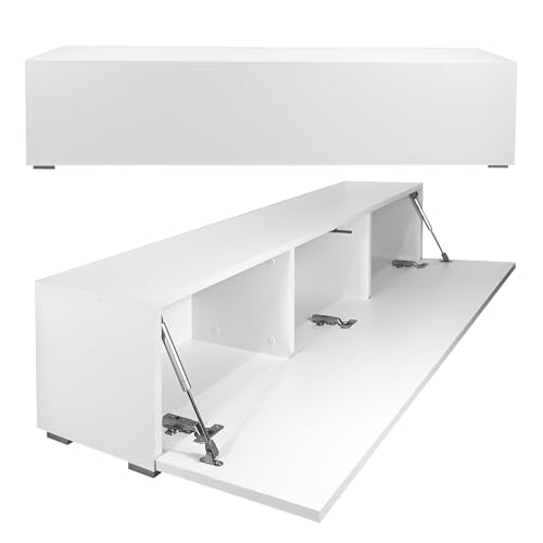 Milionmeblicom Fernsehtisch Fernsehschrank TV Verdeckter Griff mit Soft-Close Lowboard Hängeschrank- Hängend Oder Stehend für Wohnzimmer -Matt Weiß 30x135x30 HxBxT von Milionmeblicom