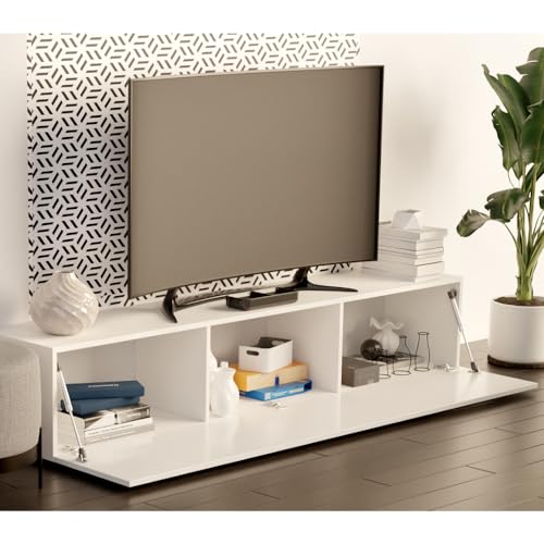 Milionmeblicom Fernsehtisch Fernsehschrank TV Verdeckter Griff mit Soft-Close Lowboard Hängeschrank- Hängend Oder Stehend für Wohnzimmer -Matt Weiß 30x160x30 HxBxT von Milionmeblicom