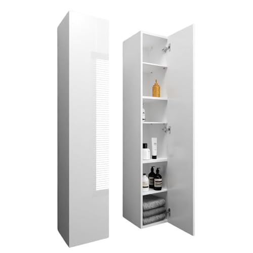 Milionmeblicom Badezimmerschrank Hängeschrank Badezimmermöbel Klappbarer Badezimmer Wandschrank Teleskopöffnung Tür rechts/Links - Mattweiß/Weiß Hochglanz, Maße 160 cm x 30cm x 30 cm von Milionmeblicom