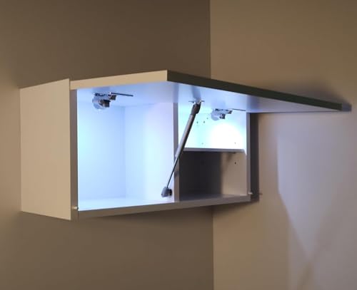 Milionmeblicom Badezimmerschrank Laura Hängeschrank Badezimmermöbel Klappbarer Badezimmer Wandschrank Teleskopöffnung LED-Beleuchtung - Mattweiß/Mattweiß, Maße 30 x 60 x 23 cm von Milionmeblicom