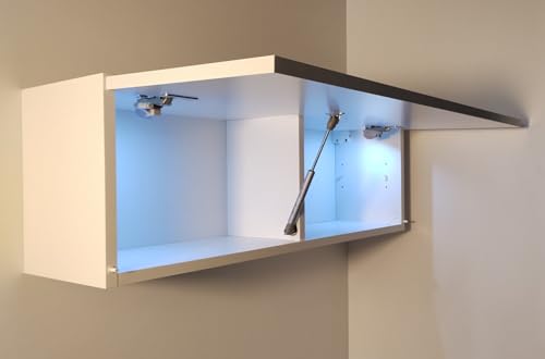 Milionmeblicom Badezimmerschrank Laura Hängeschrank Badezimmermöbel Klappbarer Badezimmer Wandschrank Teleskopöffnung LED-Beleuchtung - Mattweiß/Mattweiß, Maße 30 x 90 x 23 cm von Milionmeblicom