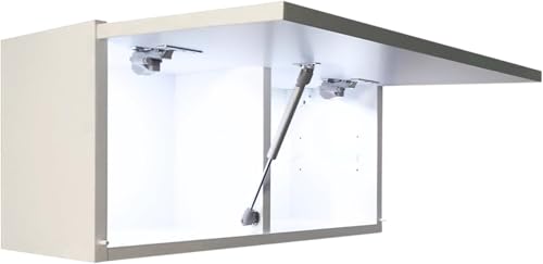 Milionmeblicom Badezimmerschrank Laura Hängeschrank Badezimmermöbel Klappbarer Badezimmer Wandschrank Teleskopöffnung LED-Beleuchtung - Mattweiß/Weiß Hochglanz, Maße 30 x 60 x 23 cm von Milionmeblicom