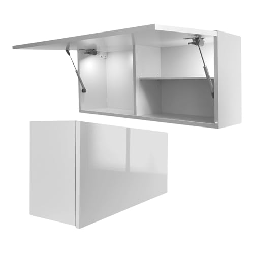 Milionmeblicom Badezimmerschrank Laura Hängeschrank Badezimmermöbel Klappbarer Badezimmer Wandschrank Teleskopöffnung LED-Beleuchtung - Mattweiß/Weiß Hochglanz, Maße 30 x 80 x 23 cm von Milionmeblicom