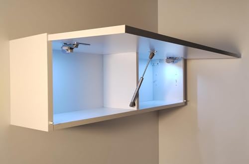Milionmeblicom Badezimmerschrank Laura Hängeschrank Badezimmermöbel Klappbarer Badezimmer Wandschrank Teleskopöffnung LED-Beleuchtung - Mattweiß/Weiß Hochglanz, Maße 30 x 90 x 23 cm von Milionmeblicom