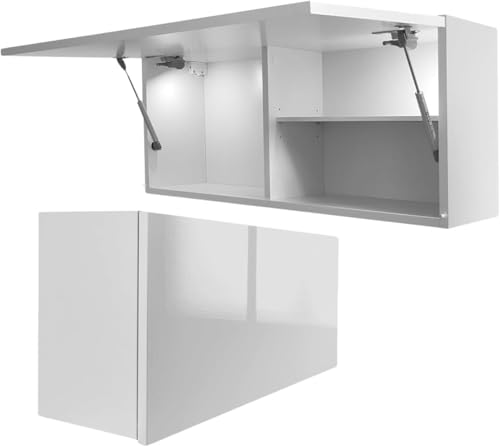 Milionmeblicom Badezimmerschrank Laura Hängeschrank Badezimmermöbel Klappbarer Badezimmer Wandschrank Teleskopöffnung LED-Beleuchtung - Mattweiß/Weiß Hochglanz, Maße 39 x 90 x 23 cm von Milionmeblicom