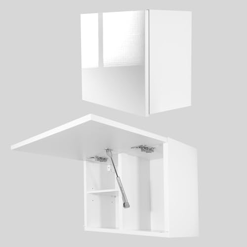 Milionmeblicom Badezimmerschrank Laura Hängeschrank Badezimmermöbel Klappbarer Badezimmer Wandschrank Teleskopöffnung - Mattweiß/Weiß Hochglanz, Maße 39 x 45 x 23 cm von Milionmeblicom