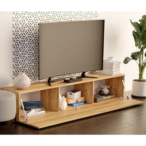 Milionmeblicom Fernsehtisch Fernsehschrank TV Verdeckter Griff mit Soft-Close Lowboard Hängeschrank- Hängend Oder Stehend für Wohnzimmer -Gold-Eiche Matt 30x100x30 HxBxT von Milionmeblicom