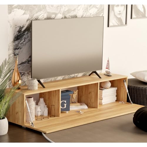 Milionmeblicom Fernsehtisch Fernsehschrank TV Verdeckter Griff mit Soft-Close Lowboard Hängeschrank- Hängend Oder Stehend für Wohnzimmer -Gold-Eiche Matt 30x135x30 HxBxT von Milionmeblicom