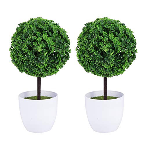 2st Buchsbaumkugelpflanzen Faux Formschnitt Im Topf Bonsai Künstlich Bonsai Set Buxus Buxkugel Künstliche Tischpflanzen Kleine Pflanzen Zur Dekoration Grüne Blätter Büro Schneeball von Milisten