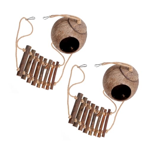 MILISTEN 2 Stück Kokosnuss-vogelnest mit Leiter Hängendes Natur-Birdhouse für Papageien Wellensittiche Nymphensittiche und Terrarien Langlebiges Platzsparendes Kokosnussschalen-versteck von Milisten
