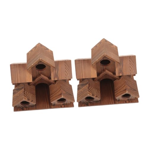 MILISTEN 2 Stück Rustikales Vogelhaus aus Massivem Holz Wetterfestes Wildvogel-nistkasten mit Futterstelle Dekoratives Gartenhaus für Außenbereich Naturnahe Wildtierfreundliche Nistbox von Milisten