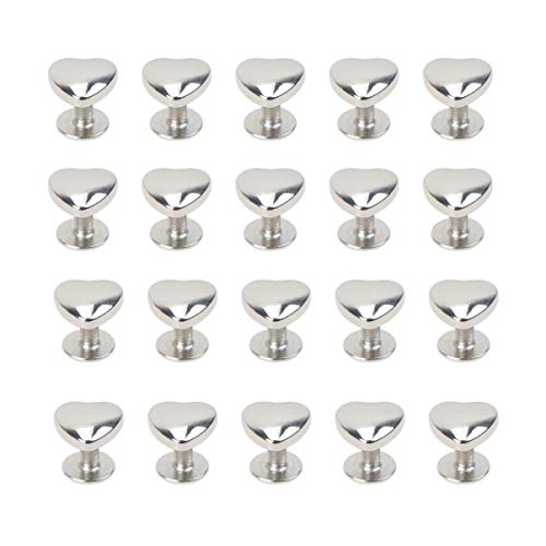 Milisten 20Pcs Metall Herz Geformt Nieten Bolzen Leder Nieten Snaps Doppel Cap Nieten Schraube Zurück Nieten für Leder Taschen Handwerk (Silber) von Milisten