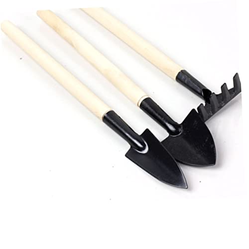 MILISTEN 3 Stück Mini Gartenwerkzeug Set Teilig mit Holzgriff Kleine Gartenschaufel Rechen und Robustem Leichtes Pflanzwerkzeug für Garten und Zimmerpflanzen Schwarz von Milisten