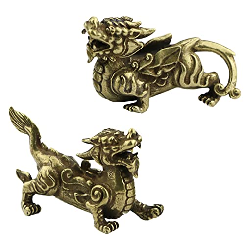 Milisten 1 Paar Messing Feng Shui Pi Yao Figur Chinesische Pi Xiu Ornament Bronze Pixiu Drache Biest Böse Geister Statue Amulett Symbol des Reichtums für guten Schutz Heimdekoration von Milisten