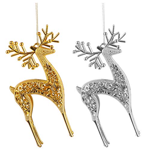 Milisten 10 Stück Weihnachts-Hirsch hängende Ornamente Glitzer hohl Rentier Figur Puppe Elch Baum Dekoration für Festliche Feiertage Party Dekor Gold Silber von Milisten