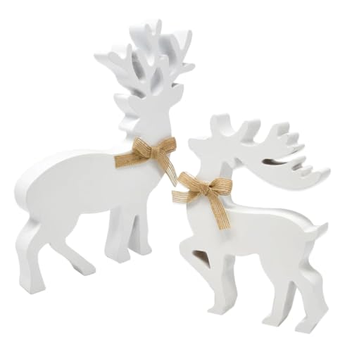 Milisten 2stücke Holz Rentier Deko Weihnachten Stilvoll Gestuftes Tablett Hirschfigur Aus Weißem Robustem Material Für Regal Oder Kamin Sims Als Tafelaufsatz Rustikale von Milisten
