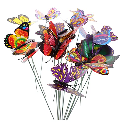 Milisten 50 Stück Garten Schmetterlinge Stäbe Simulierte Deko Schmetterlinge für Blumenbeete Balkon und Garten Zufällige Farben Zufällige Farbe Zufällige Farbe von Milisten