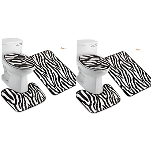 Milisten 6 STK Tierteppich Teppich mit Zebra-Print Badezimmermatte waschbarer Teppich Zebra-Flanell-Badematte Sockelteppich + Deckel Toilettendeckel + Badematte rutschfest von Milisten