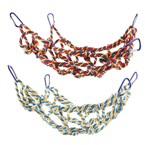 Milisten Farbiges Kletternetz für Vögel und Kleintiere Stabiles Hamsternetz mit Hängematten und Blauen und Gelben Haken Sicheres Einfach zu Installierendes Spielnetz für Papageien Hamster von Milisten