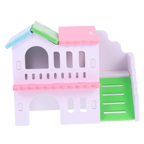 Milisten Hamsterhaus Holz Doppelstock Villa aus Naturholz mit Spiel Versteckfunktion für Zwerghamster Igel und Kleine Kleintiere Langlebiges Haustierversteck Geschenkidee für Tierfreunde von Milisten