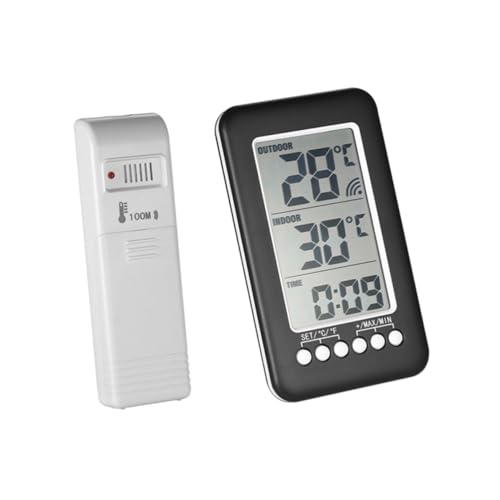 Milisten Kabelloses Digitalthermometer Innen Außen mit Reichweite Temperatur Uhranzeige Tiefalarm Tragbarer Sensor für Kühlschrank Gefrierschrank und Hausgebrauch von Milisten