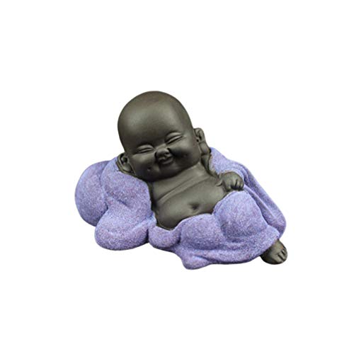 Milisten Kleine Buddha-Figur, Keramik, Mönch, Teepier, Buddha-Statue, Miniatur, chinesische Maitreya, Feng Shui, Ornamente, Violett von Milisten