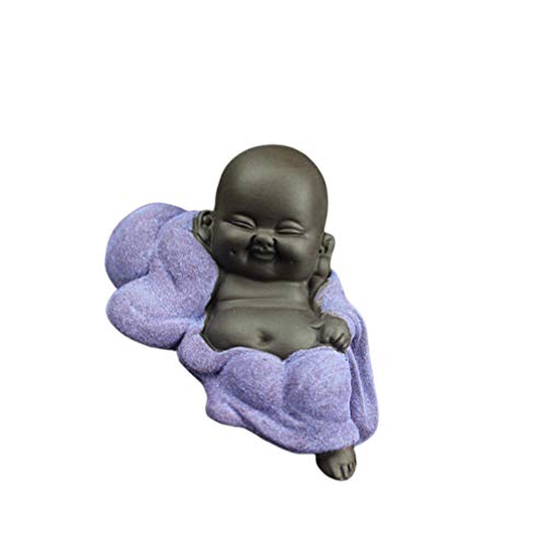 Milisten Mini-Buddha-Figur aus Keramik, Mönch-Tee-Haustier, Miniatur-Buddha-Statue, chinesischer Maitreya, Feng Shui, Ornamente, Geschenk für Zuhause, Büro, violett, 10*5.8*5.8cm von Milisten