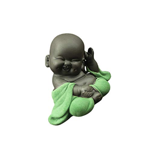 Milisten Mini Keramik Buddha Figur Mönch Tee Haustier Miniatur Buddha Statue Chinesische Maitreya Feng Shui Ornamente Geschenk für Home Office Tischdekoration (Grün) von Milisten