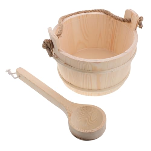 Milisten Sauna Holzeimer Set mit Handlichem Holzlöffel Kelle für Dampfbad und Sauna Komfortables Wasserschöpfen für Entspannung und Verbesserten Dampf von Milisten