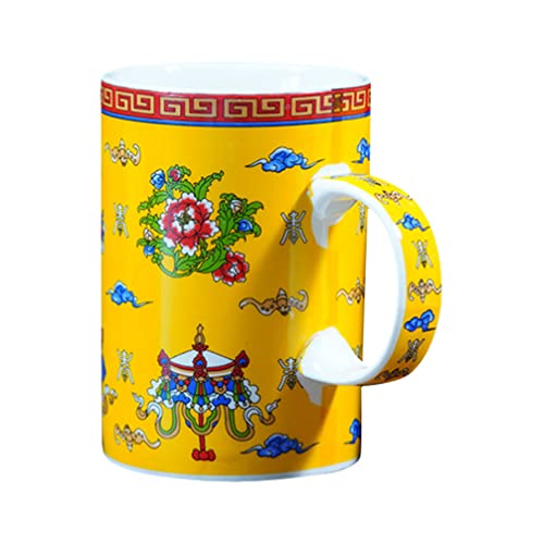 Milisten Teetasse Buddha Chinesische Tee Becher Buddhist Tee Tasse Tibetanische mit Griff Blessingte Tee Tasse Dekorative Milch Kaffeetasse Anbetung Tasse für Heimküche Anbieten Tibetanisches Altar von Milisten
