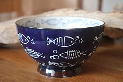 Miljögarden Schale Ocean aus Keramik Blau/Weiß, Durchmesser 15 cm, H 9 cm, Müslischale, Bowl von Miljögarden