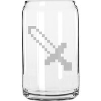 8 Bit Schwert Videospiel Stil Hand Geätzt 16 Oz Glas Dose Tasse von MilkMugDesigns