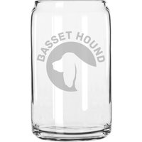 Basset Hund Hunderasse Pride Hand Geätzt 16 Oz Glas Dose Tasse von MilkMugDesigns
