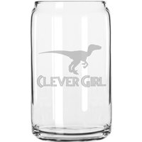 Clever Girl Raptor Dinosaurier Hand Geätzt 16 Oz Glas Dose Tasse von MilkMugDesigns