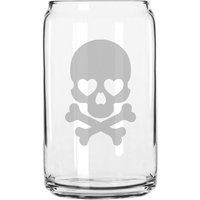 Herzauge Männlicher Schädel Und Gekreuzte Knochen Hand Geätzt 16 Oz Glas Dose Tasse von MilkMugDesigns