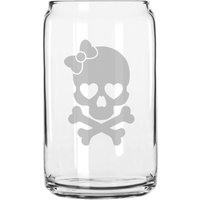 Herzauge Weiblicher Totenkopf Und Gekreuzte Knochen Hand Geätzt 16 Oz Glas Dose Tasse von MilkMugDesigns