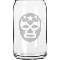 Luchador Wrestler Maske Hand Geätzt 16 Oz Glas Dose Tasse von MilkMugDesigns