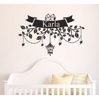 Süße Eule Personalisierte Baby Namen Banner Vinyl Wall Decal von MilkMugDesigns