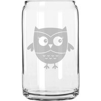 Süße Kleine Eule Hand Geätzt 16 Oz Glas Dose Tasse von MilkMugDesigns