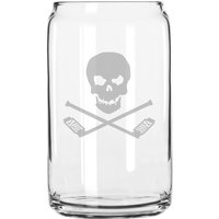 Totenkopf Und Gekreuzte Hockey Sticks Hand Geätzt 16 Oz Glas Dose Tasse von MilkMugDesigns