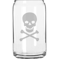 Totenkopf Und Gekreuzte Knochen Hand Geätzt 16 Oz Glas Dose Tasse von MilkMugDesigns