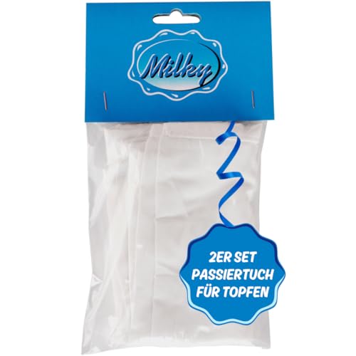 Milky 2er Set Topfensack 25x33 cm – Nussmilchbeutel für Quark, Joghurt & Käseherstellung – Fein gewebtes Passiertuch – Wiederverwendbar & lebensmittelechtes Abseihtuch (2 Stk.) von Milky