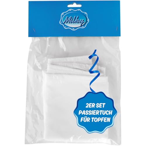 Milky 2er Set Topfensack 32x48 cm – Nussmilchbeutel für Quark, Joghurt & Käseherstellung – Fein gewebtes Passiertuch – Wiederverwendbar & lebensmittelechtes Abseihtuch (2 Stk.) von Milky